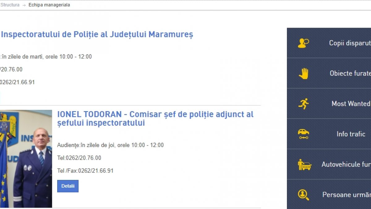 RUȘINE. Ionel Todoran este PROPRIUL SĂU ADJUNCT la conducerea IPJ Maramureș. Află ce e pe pagina de INTERNET a inspectoratului