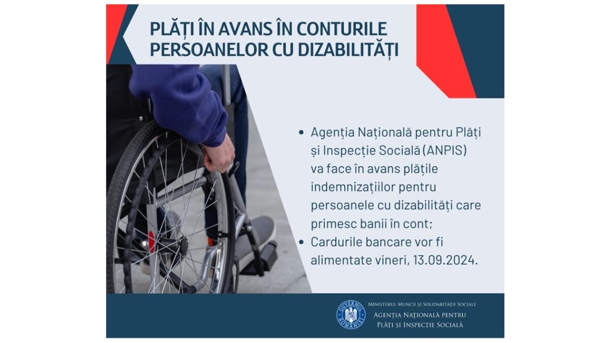 Plăți în AVANS în conturile persoanelor cu DIZABILITĂȚI