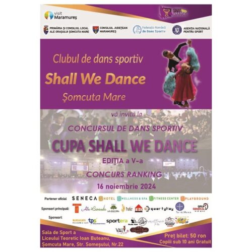 Pe 16 noiembrie ne vedem în Maramureș, în orașul Șomcuta Mare, la una dintre cele mai frumoase competiții de dans sportiv. Cupa Shall We Dance – Club de dans sportiv – Concurs Ranking de Dans Sportiv!