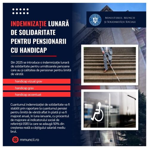 INDEMNIZAȚIE LUNARĂ de solidaritate pentru PENSIONARII CU HANDICAP vizual grav, handicap grav și handicap accentuat