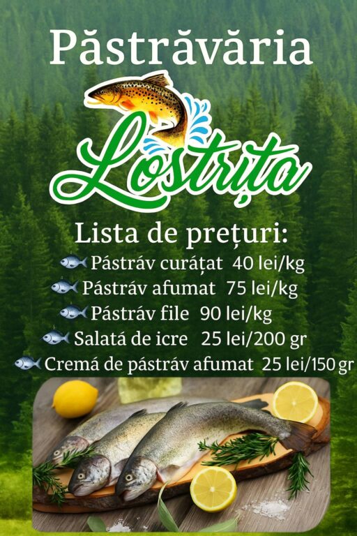 618374625_1378836187615033_7272578058594782779_n-512x768 Lostrița, bunătăți din păstrăvăria proprie, crescute cu grijă și livrate cu încredere, pentru mese cu gust adevărat
